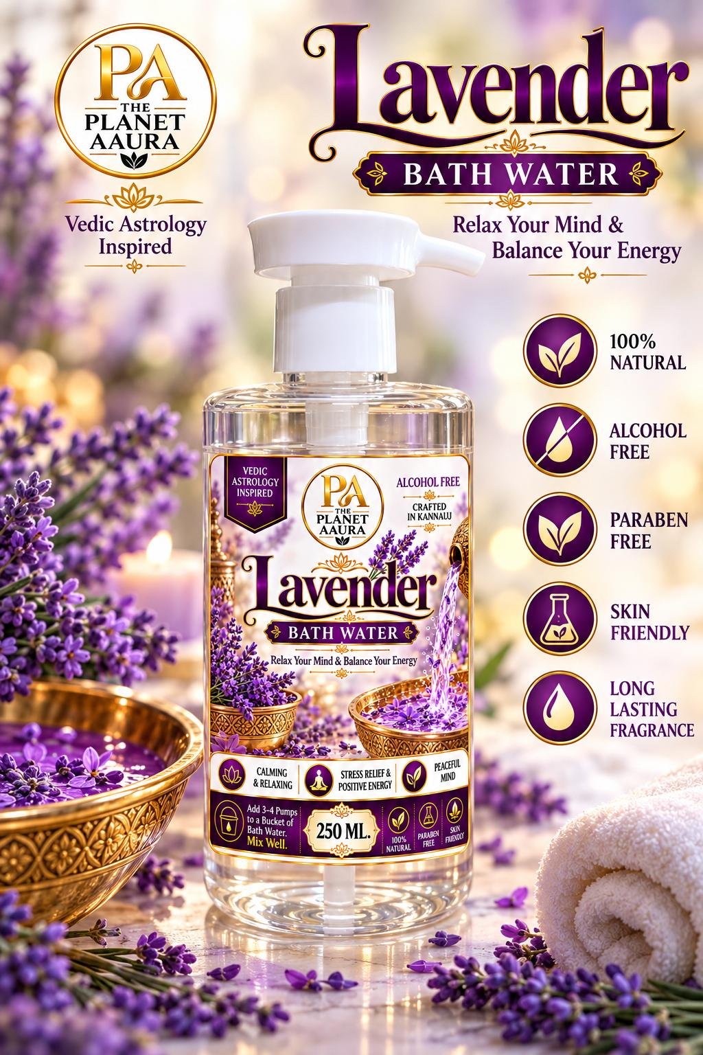 Lavender Bath Water | For Mental Peace, Emotional Balance & Positive Energy – 250 ml - Image 2