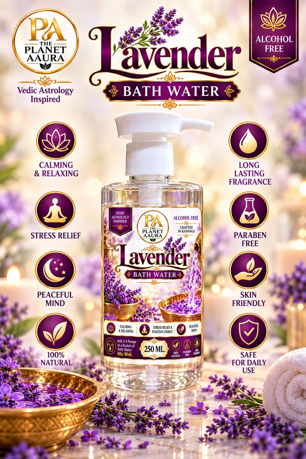 Lavender Bath Water | For Mental Peace, Emotional Balance & Positive Energy – 250 ml - Image 4