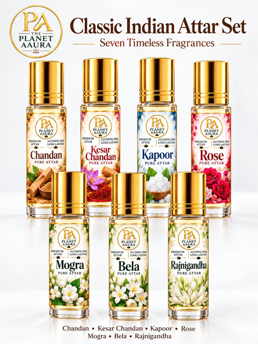 Classic Indian Attar Set for Positivity, Love & Traditional Prosperity | 7 Attars × 3 ML - Image 4