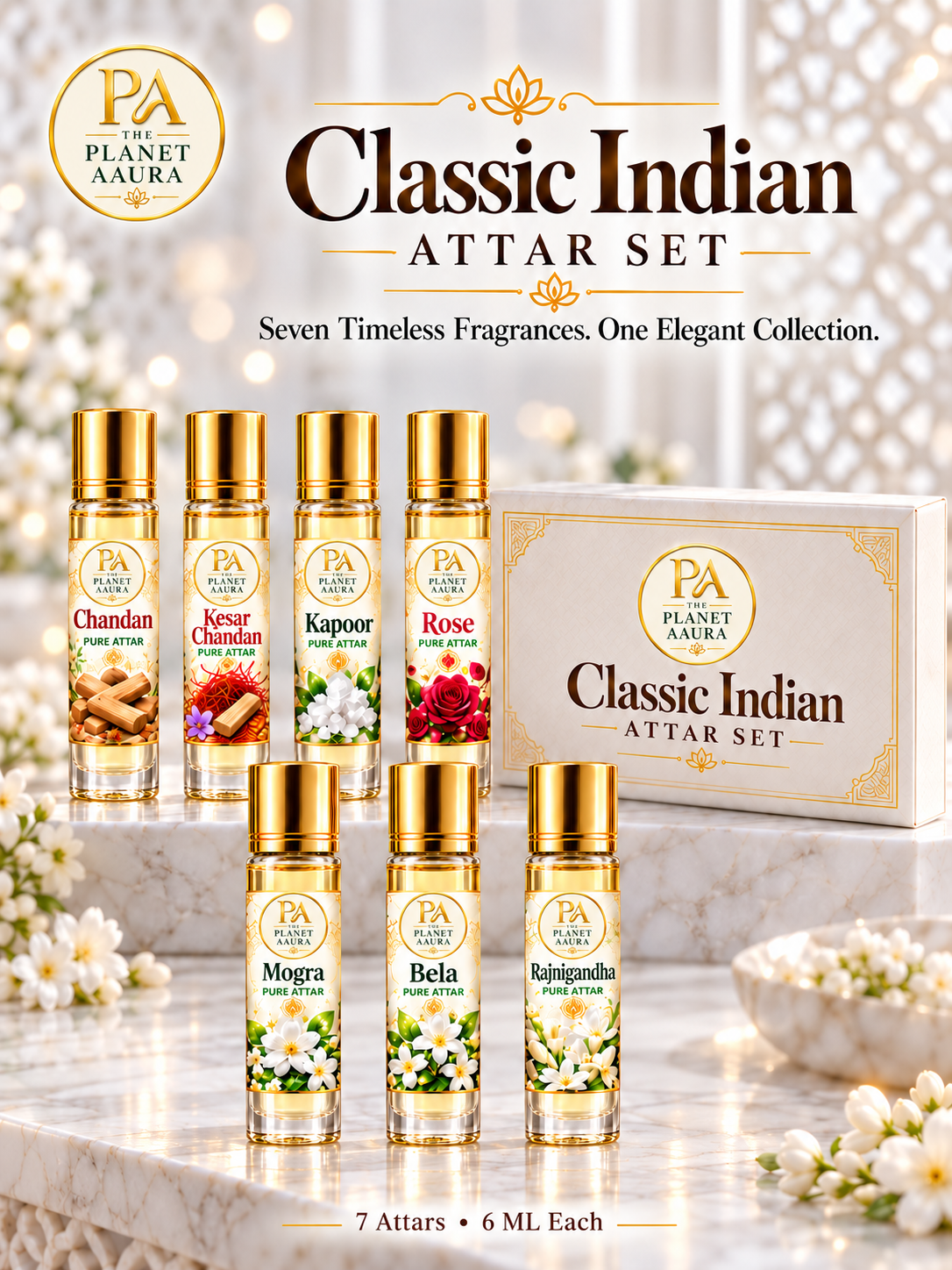 Classic Indian Attar Set for Positivity, Love & Traditional Prosperity | 7 Attars × 3 ML - Image 5