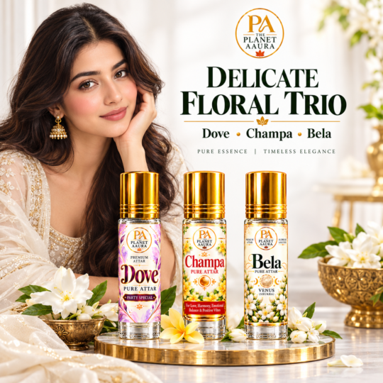 Delicate Floral Trio for Dove, Champa & Bela Pure Attar | Love, Attraction, Marriage Harmony, Freshness & Floral Elegance