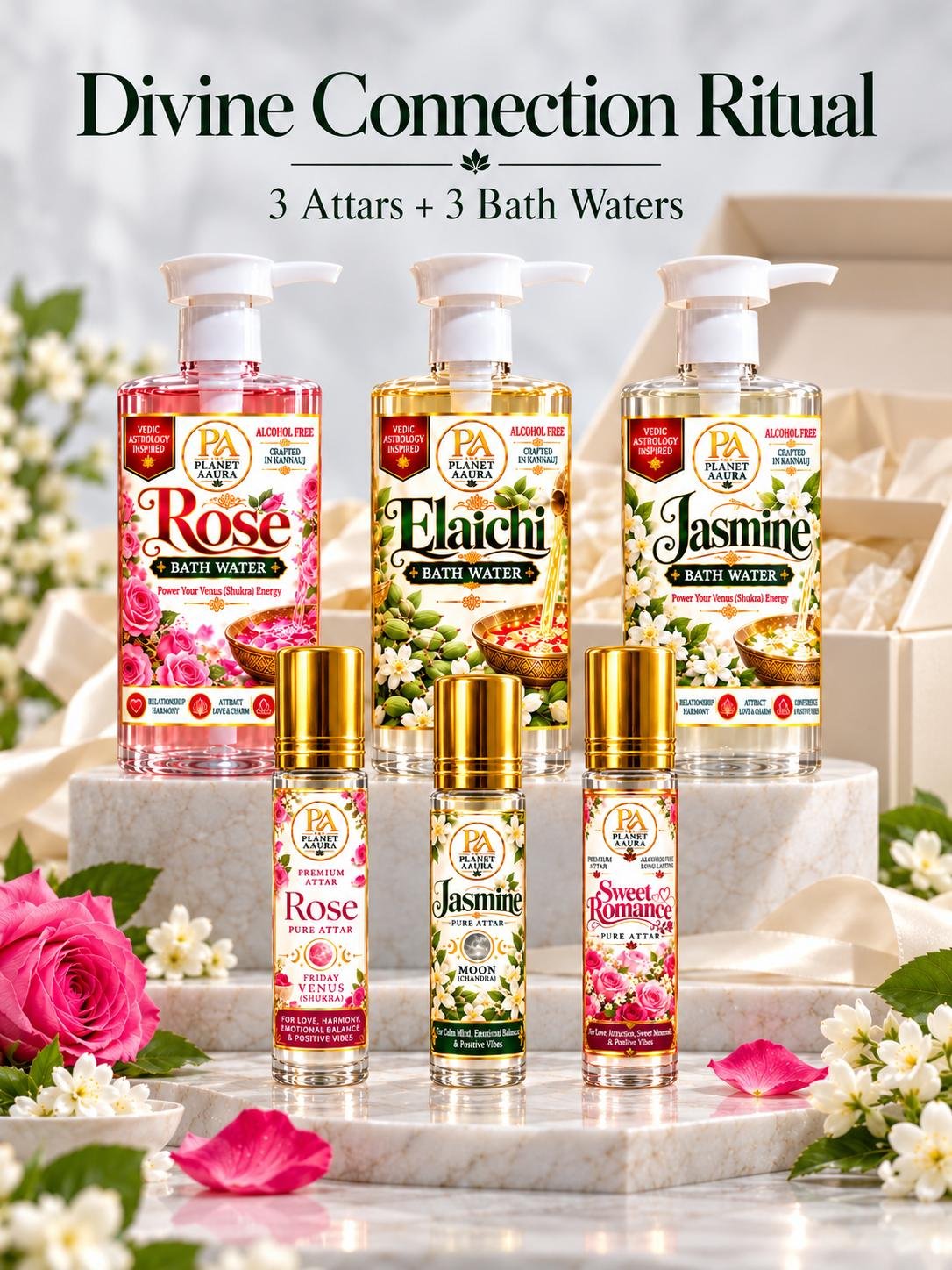 Divine Connection Ritual | 3 Attars + 3 Bath Waters | 6-Piece Collection - Image 3