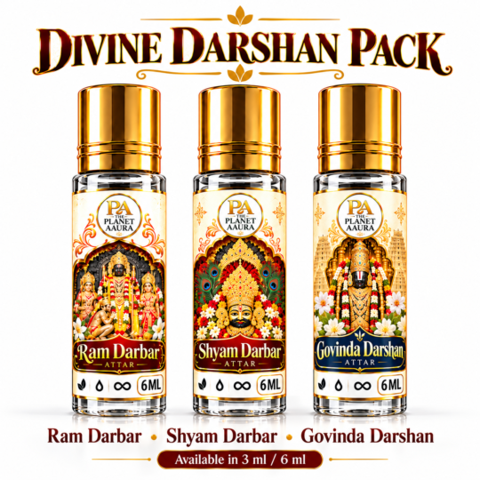 Divine Darshan Pack for Pure Spiritual Attar Trio | Ram Darbar, Shyam Darbar & Govinda Darshan