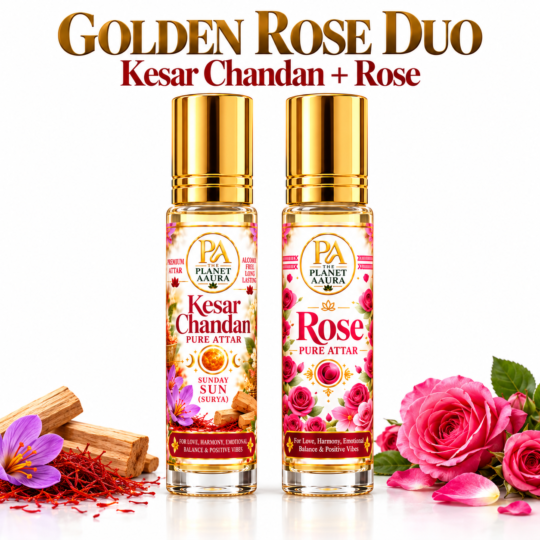 Golden Rose Duo for Kesar Chandan & Rose Pure Attar | Confidence, Success, Love, Attraction & Relationship Harmony