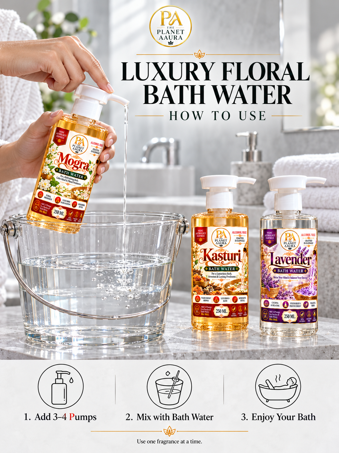 Luxury Floral Bath Water Collection for Personal Charm, Relaxation & Positivity | 3 Bath Waters × 250 ML - Image 6