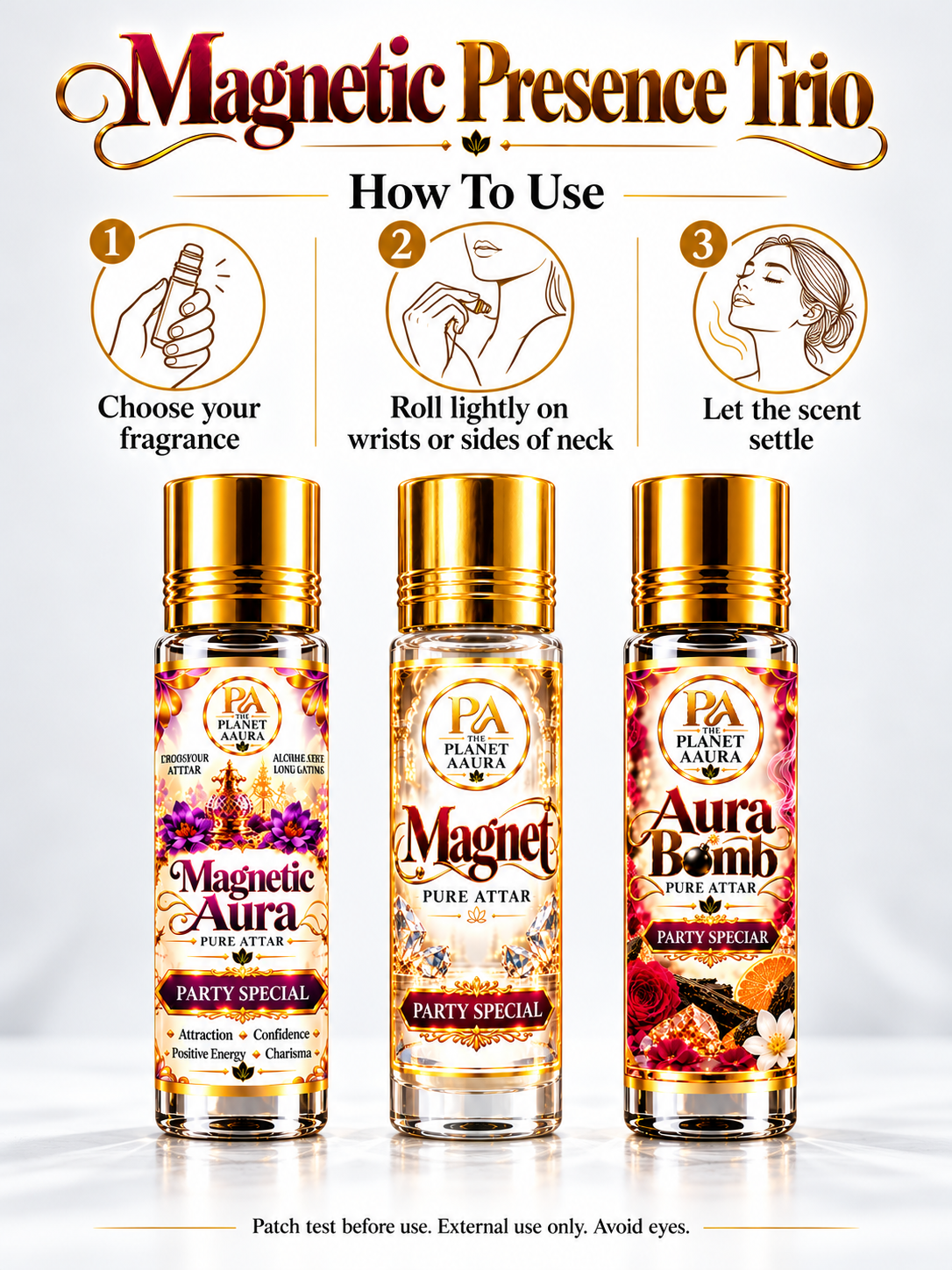 Magnetic Presence Trio for Magnetic Aura, Magnet & Aura Bomb Pure Attar | Attraction, Confidence, Charisma & Party Special Fragrance - Image 2