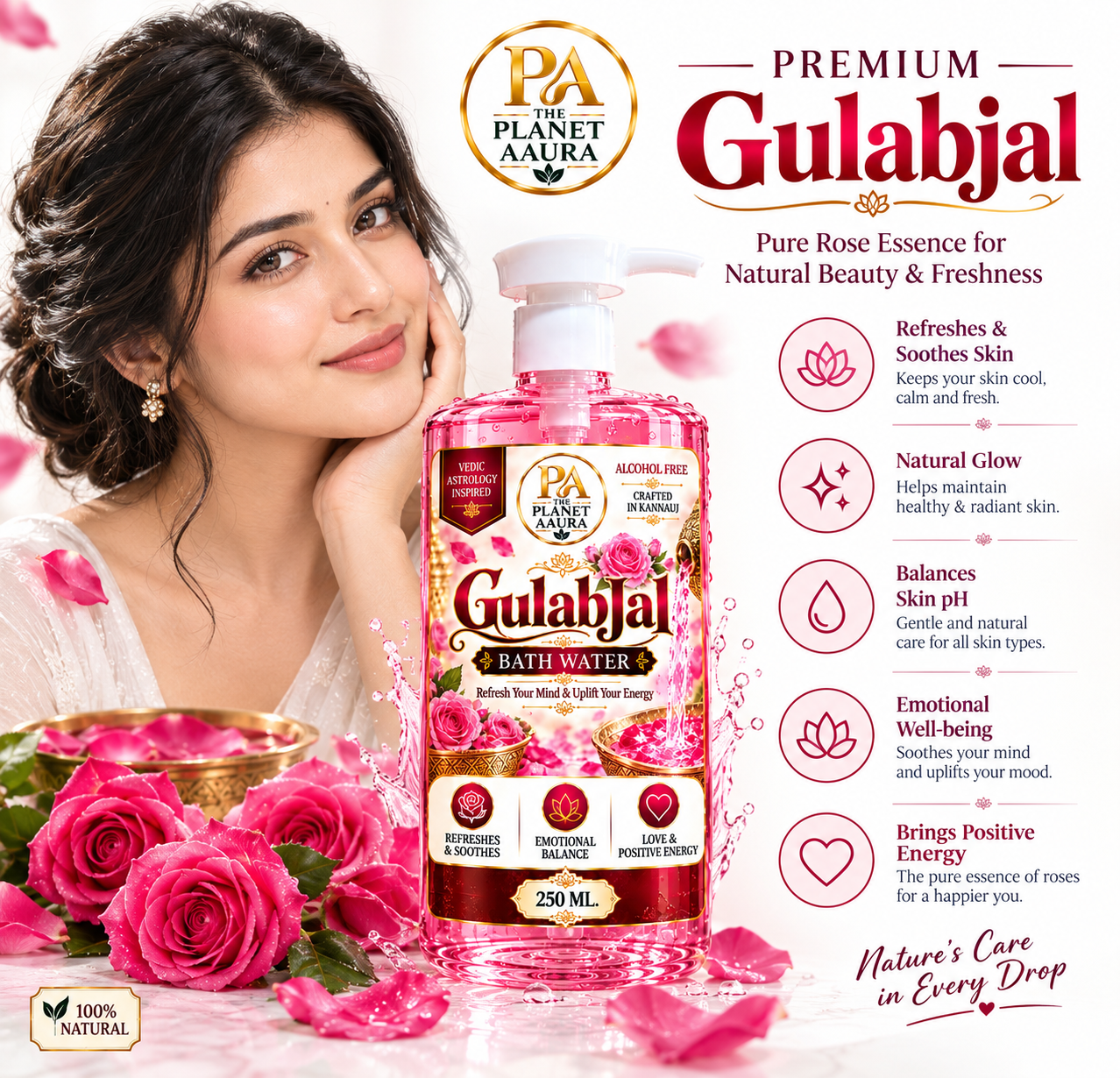 Premium Gulabjal for Pure Rose Water for Fresh & Refreshed Skin | 250 ML - Image 3