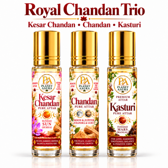 Royal Chandan Trio for Kesar Chandan, Chandan & Kasturi Pure Attar | Confidence, Power, Peace, Prosperity & Leadership