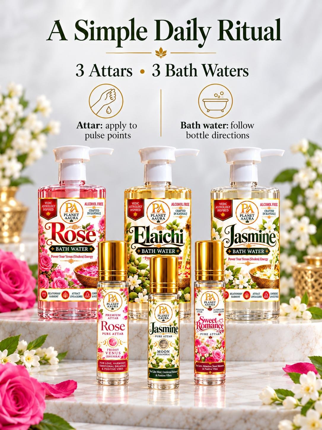 Divine Connection Ritual | 3 Attars + 3 Bath Waters | 6-Piece Collection - Image 4