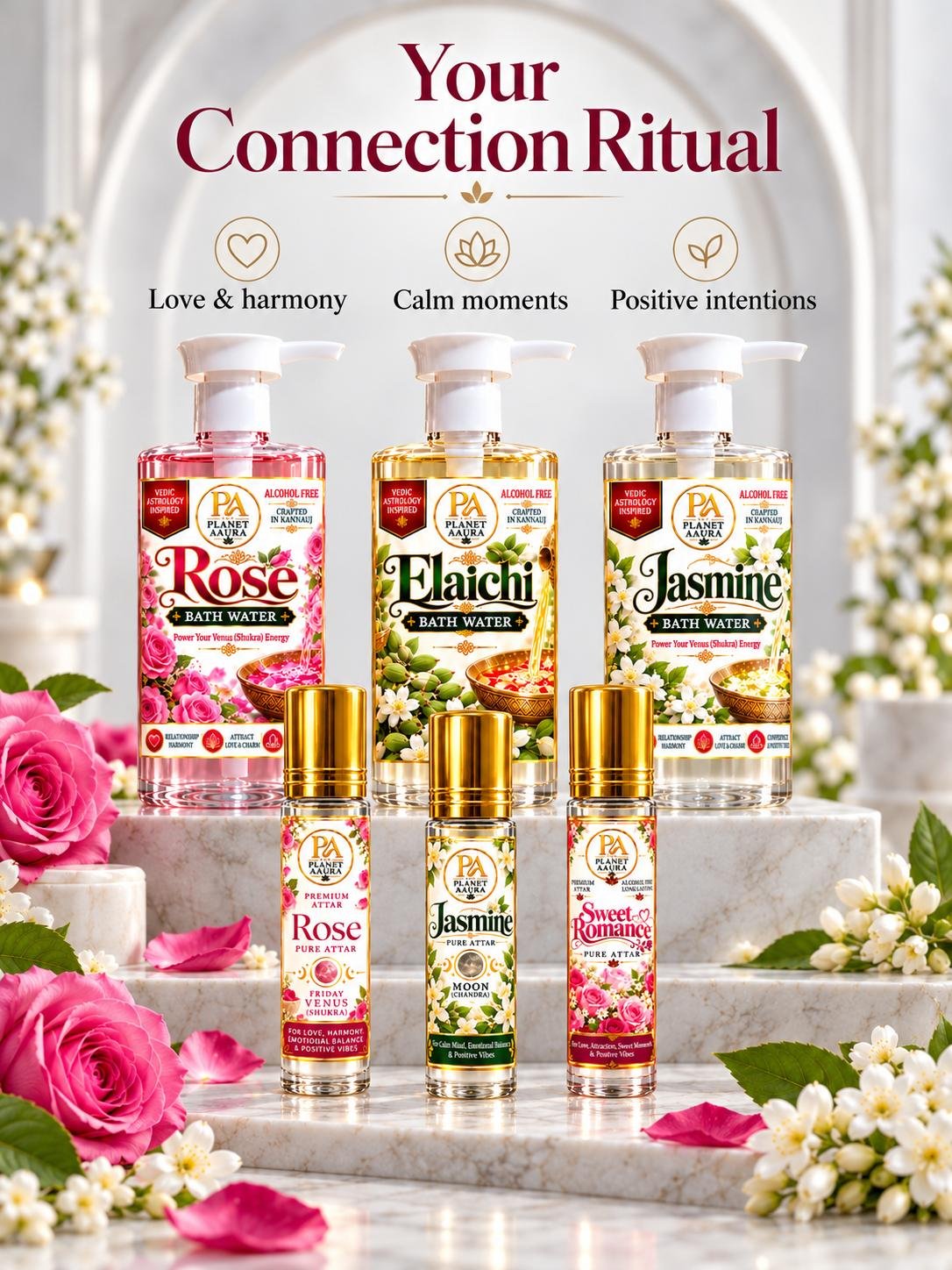 Divine Connection Ritual | 3 Attars + 3 Bath Waters | 6-Piece Collection - Image 2