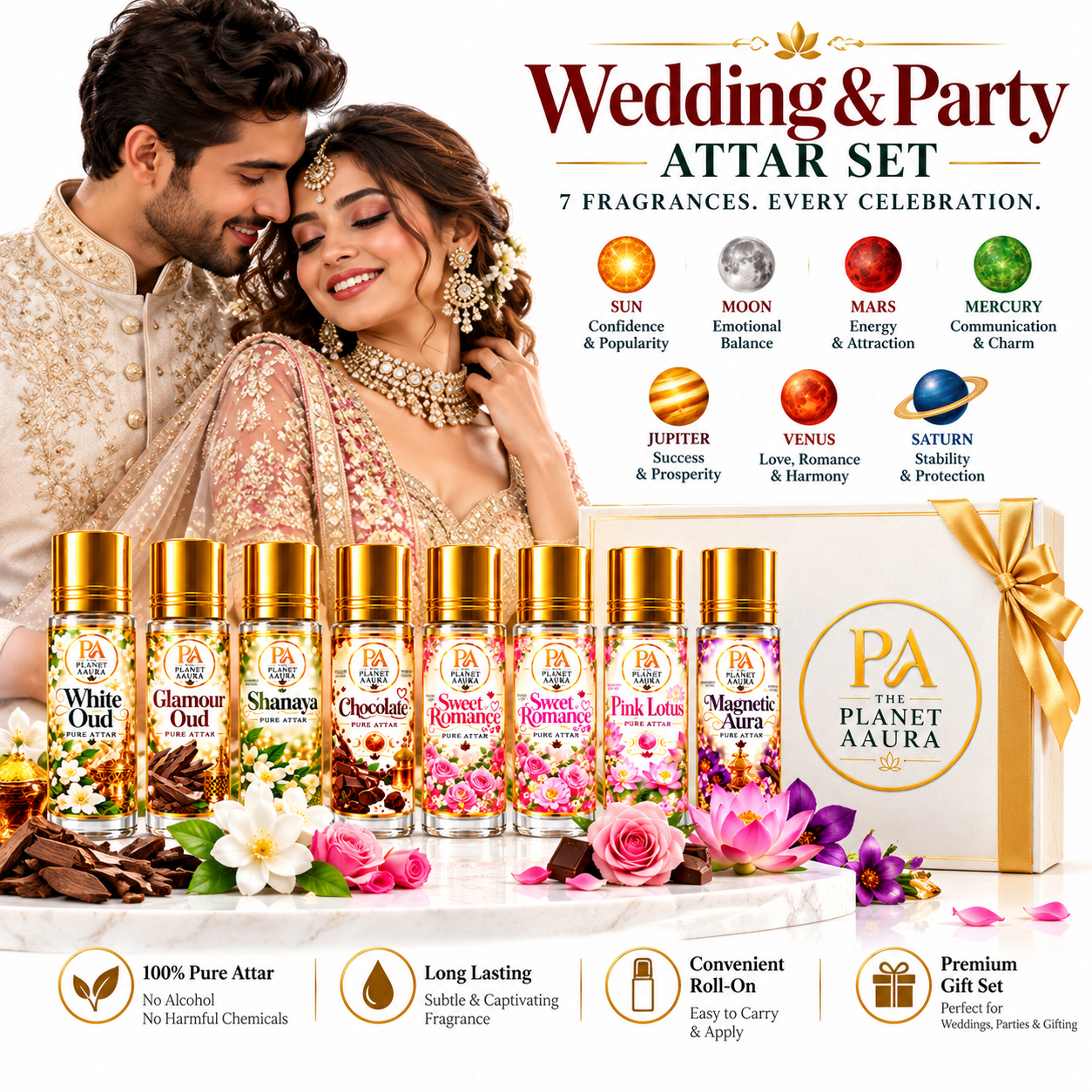 Wedding & Party Attar Set for Personal Charm, Romantic Mood & Celebration | 7 Attars × 6 ML - Image 2