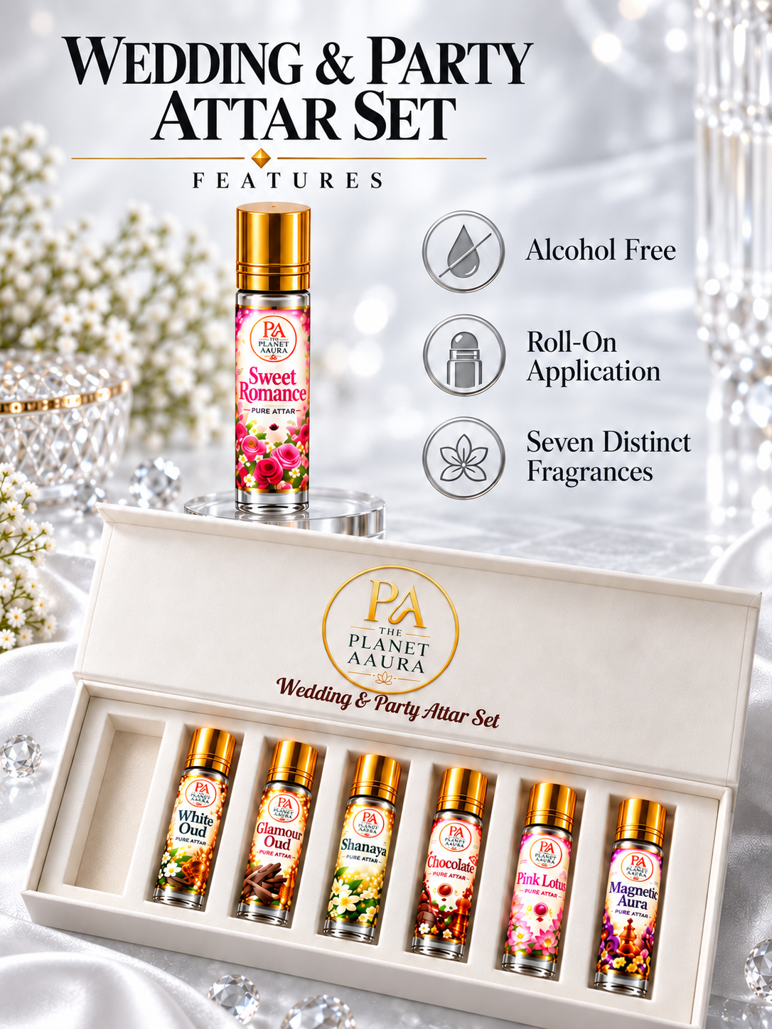 Wedding & Party Attar Set for Personal Charm, Romantic Mood & Celebration | 7 Attars × 6 ML - Image 3
