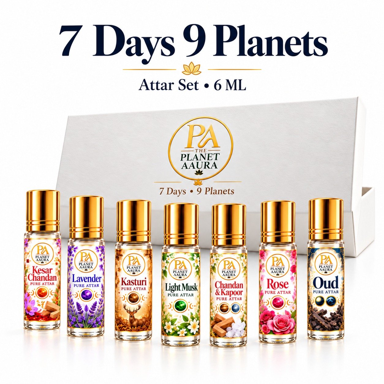 7 Days 9 Planets Attar Set for Positivity, Prosperity & Life Harmony | 7 Attars × 3 ML