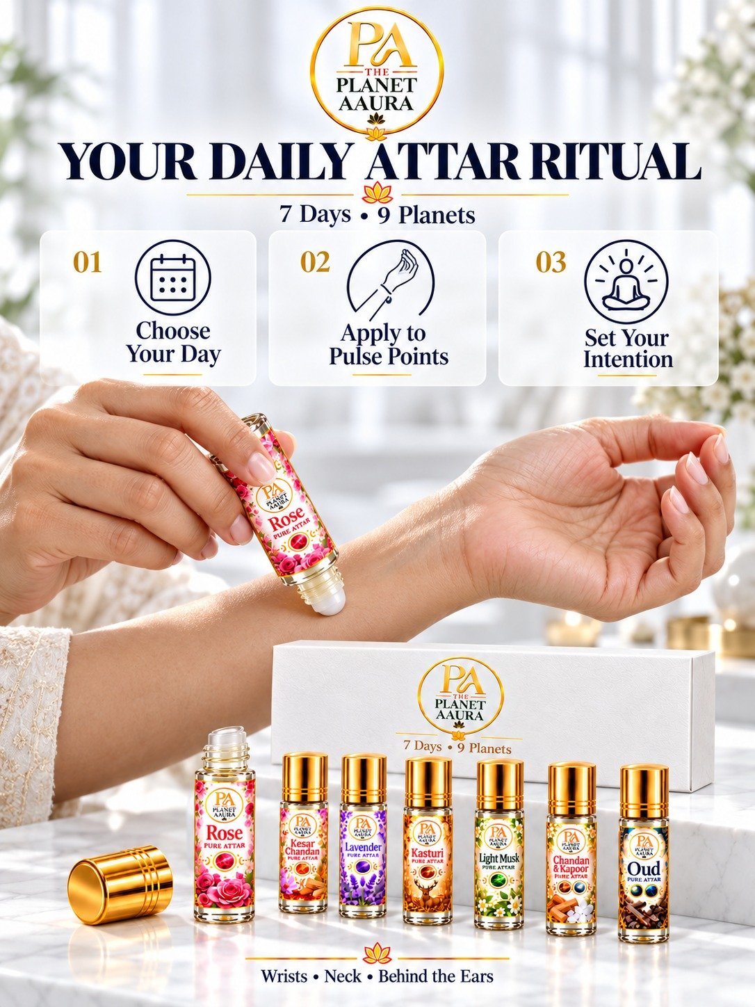 7 Days 9 Planets Attar Set for Positivity, Prosperity & Life Harmony | 7 Attars - Image 4