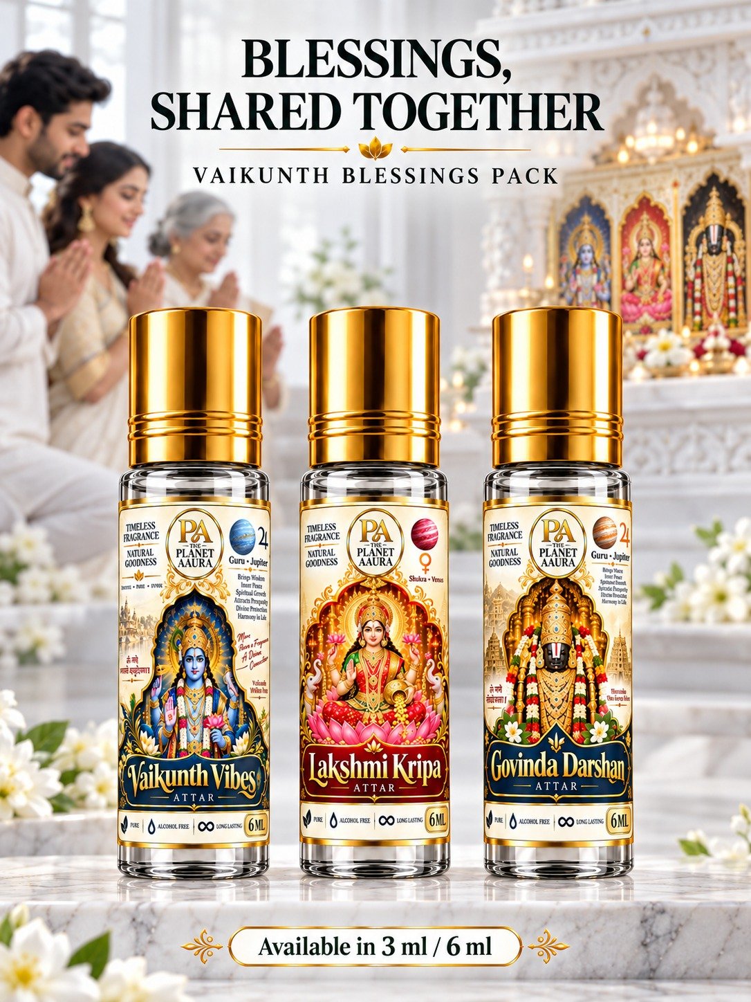 Vaikunth Blessings Pack for Pure Spiritual Attar Trio | Vaikunth Dhaam, Laxmi Kripa & Govinda Darshan - Image 2