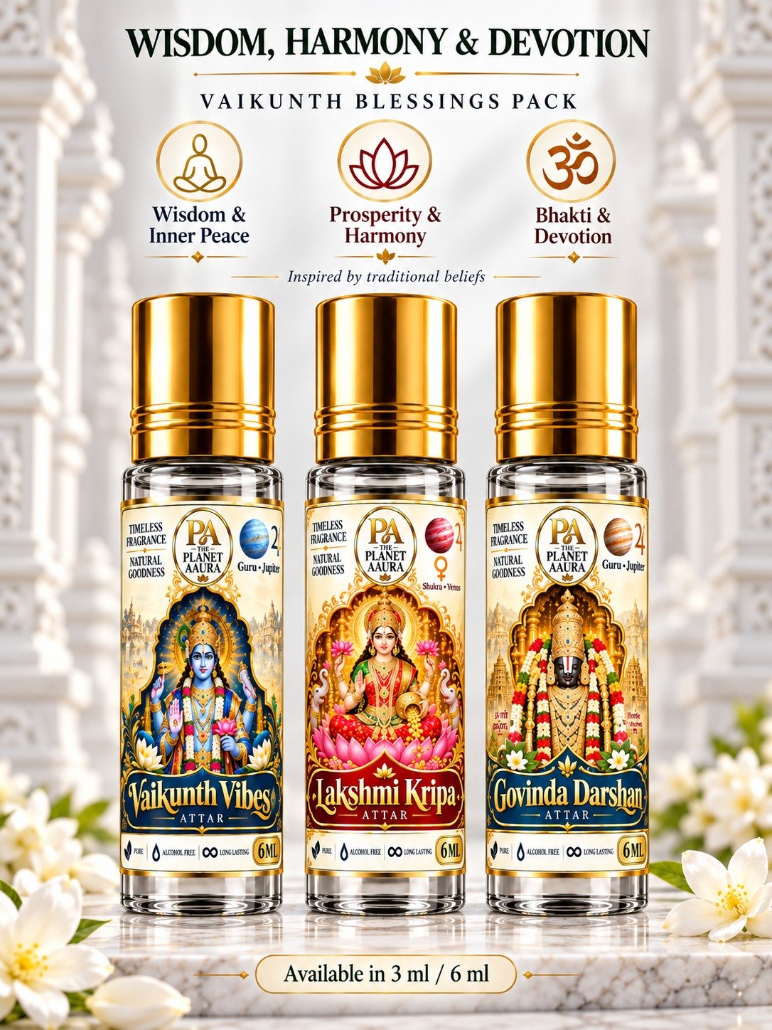 Vaikunth Blessings Pack for Pure Spiritual Attar Trio | Vaikunth Dhaam, Laxmi Kripa & Govinda Darshan - Image 3