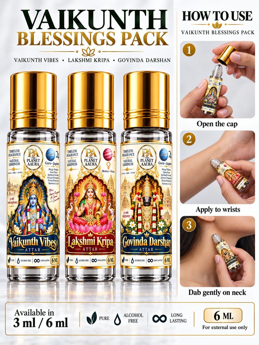Vaikunth Blessings Pack for Pure Spiritual Attar Trio | Vaikunth Dhaam, Laxmi Kripa & Govinda Darshan - Image 5