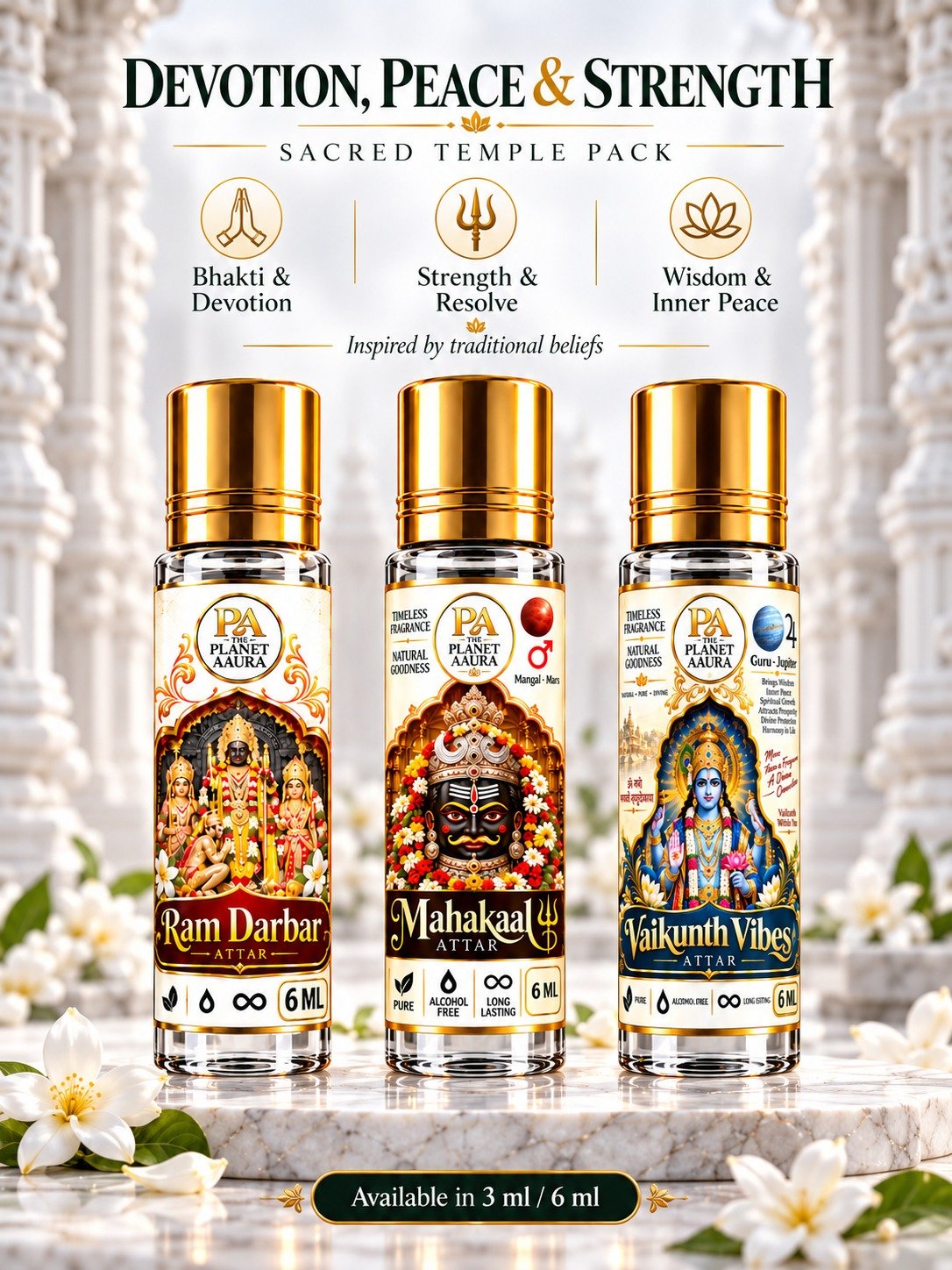 Sacred Temple Pack for Pure Spiritual Attar Trio | Ram Darbar, Mahakaal & Vaikunth Dhaam - Image 3