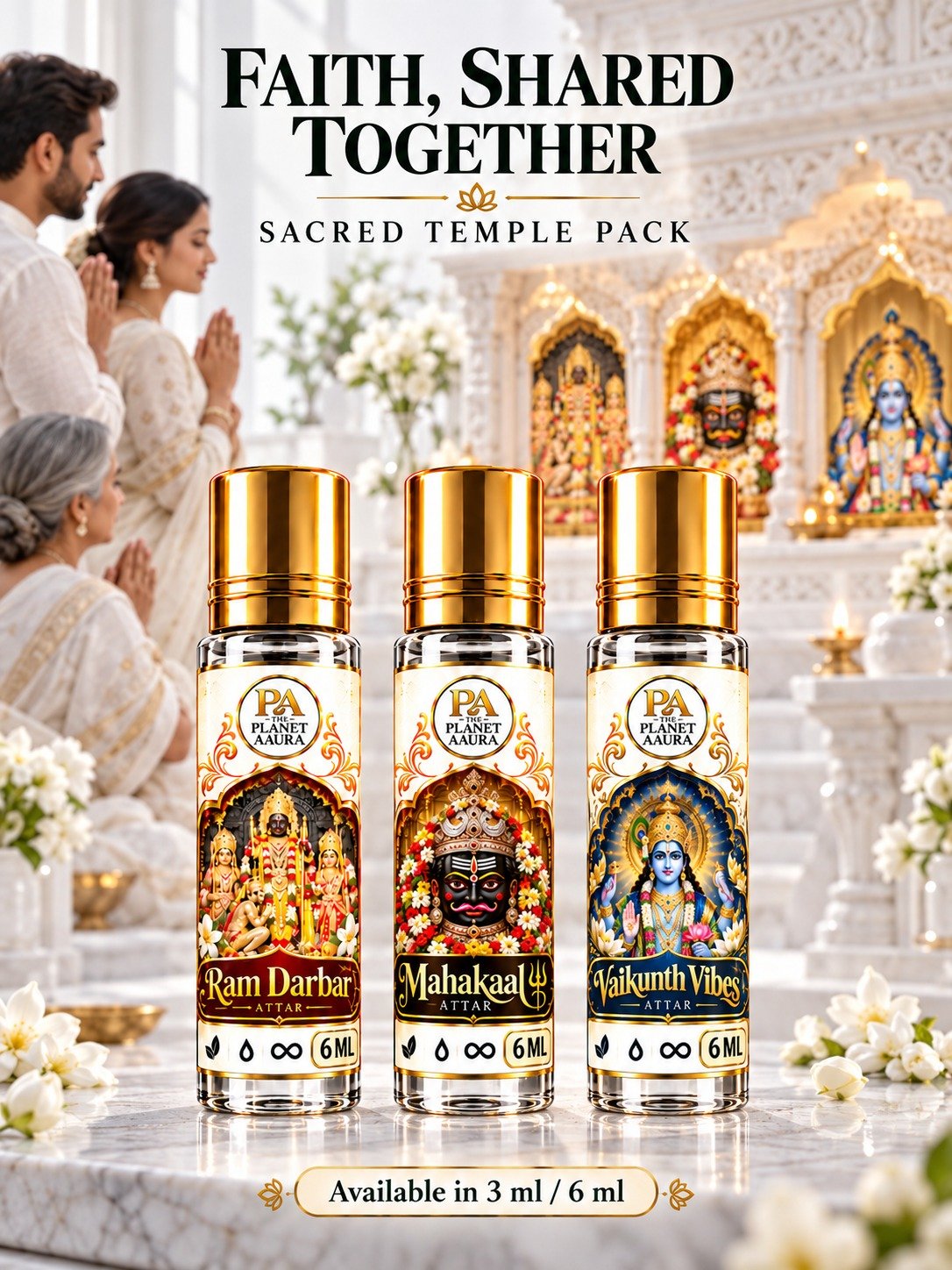 Sacred Temple Pack for Pure Spiritual Attar Trio | Ram Darbar, Mahakaal & Vaikunth Dhaam - Image 2