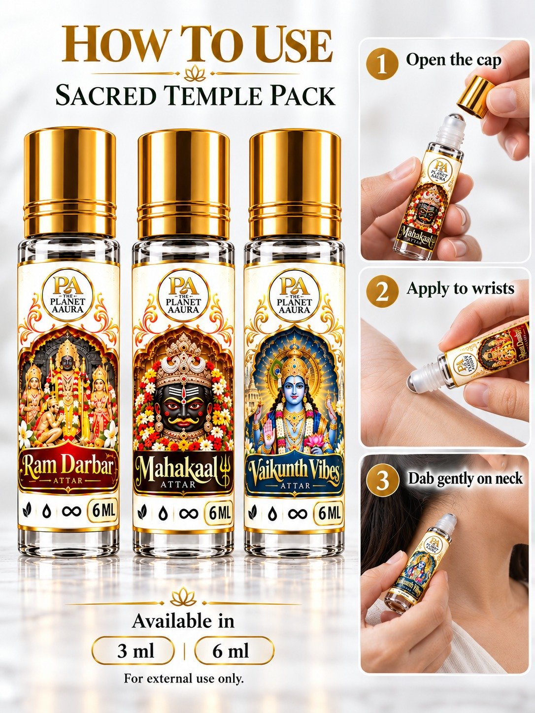 Sacred Temple Pack for Pure Spiritual Attar Trio | Ram Darbar, Mahakaal & Vaikunth Dhaam - Image 4