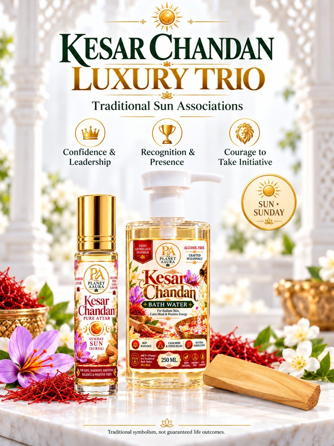 Kesar Chandan Luxury Trio for Attar 6 ML, Bath Water 250 ML & Pure Sandalwood Sticks - Image 4