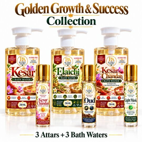 Golden Growth & Success Kit for Money, Career & Business Aspirations | 3 Attars × 6 ML + 3 Bath Waters × 250 ML
