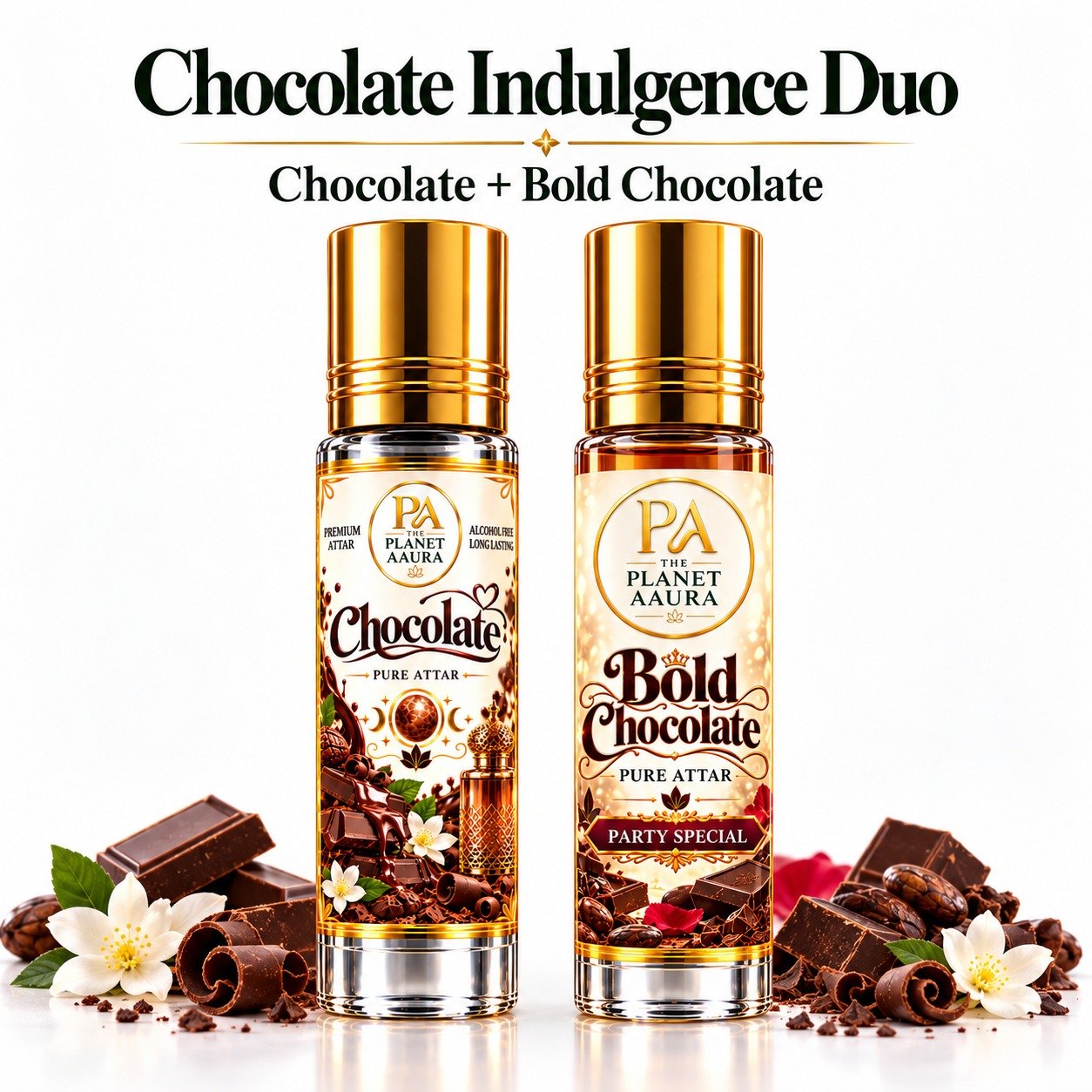 Chocolate Indulgence Duo for Chocolate & Bold Chocolate Pure Attar | Sweet Romance, Attraction, Confidence & Luxury Chocolate Fragrance