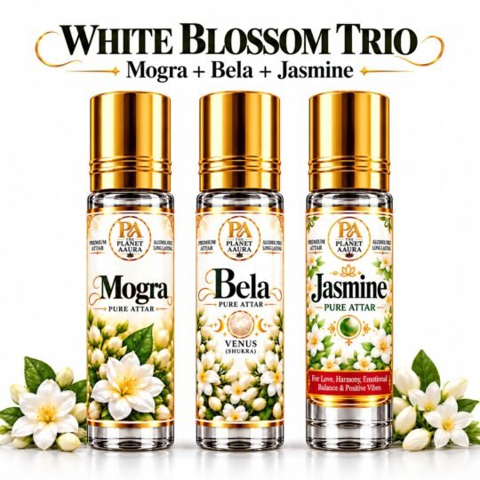 White Blossom Trio for Mogra, Bela & Jasmine Pure Attar | Love, Attraction, Harmony, Beauty & Prosperity