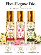 Floral Elegance Trio for Champa, Pink Lotus & Jasmine Pure Attar | Love, Attraction, Harmony, Beauty & Emotional Balance