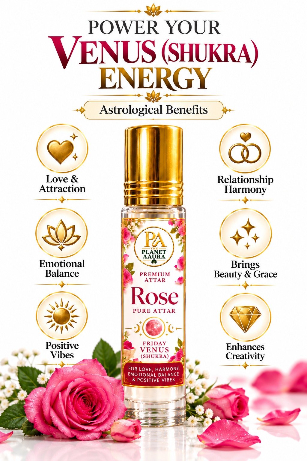 Rose Pure Attar for Love, Attraction, Marriage Harmony, Beauty & Venus Energy - Image 3
