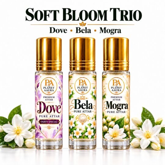 Soft Bloom Trio for Dove, Bela & Mogra Pure Attar | Love, Attraction, Marriage Harmony, Freshness & Floral Elegance