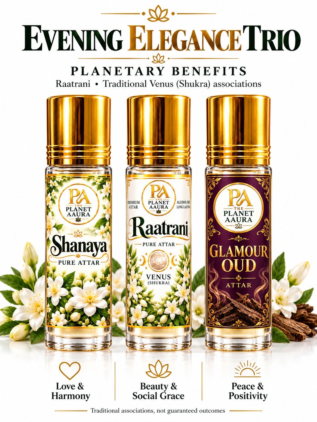 Evening Elegance Trio for Shanaya, Raatrani & Glamour Oud Pure Attar | Love, Attraction, Confidence, Romance & Royal Elegance - Image 3