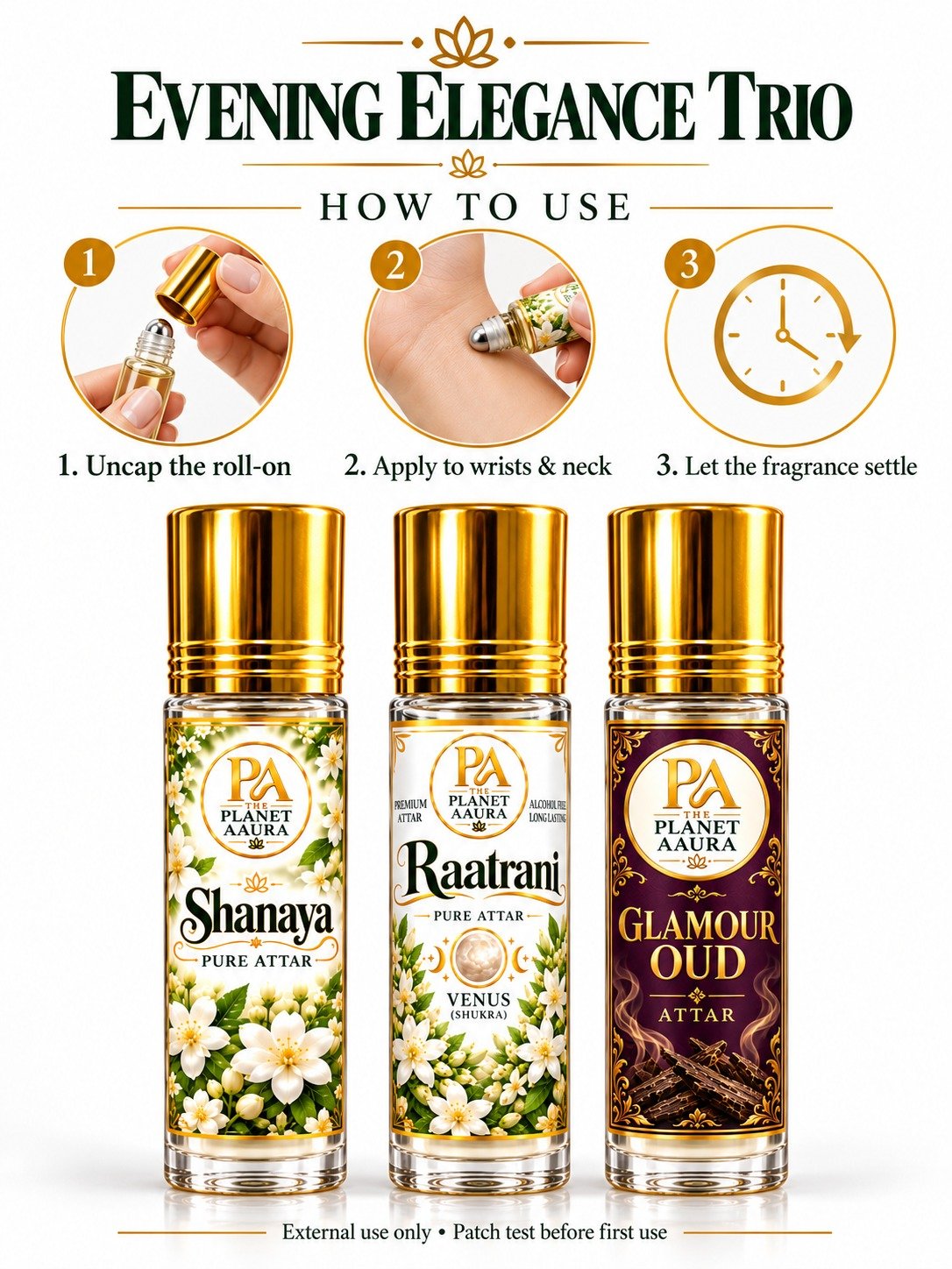 Evening Elegance Trio for Shanaya, Raatrani & Glamour Oud Pure Attar | Love, Attraction, Confidence, Romance & Royal Elegance - Image 2