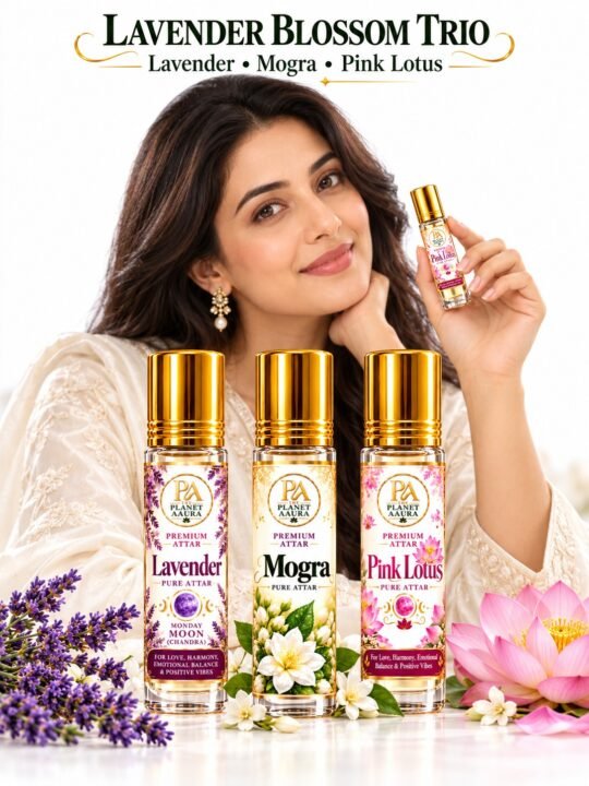 Lavender Blossom Trio for Lavender, Mogra & Pink Lotus Pure Attar | Mental Peace, Love, Attraction, Beauty & Harmony