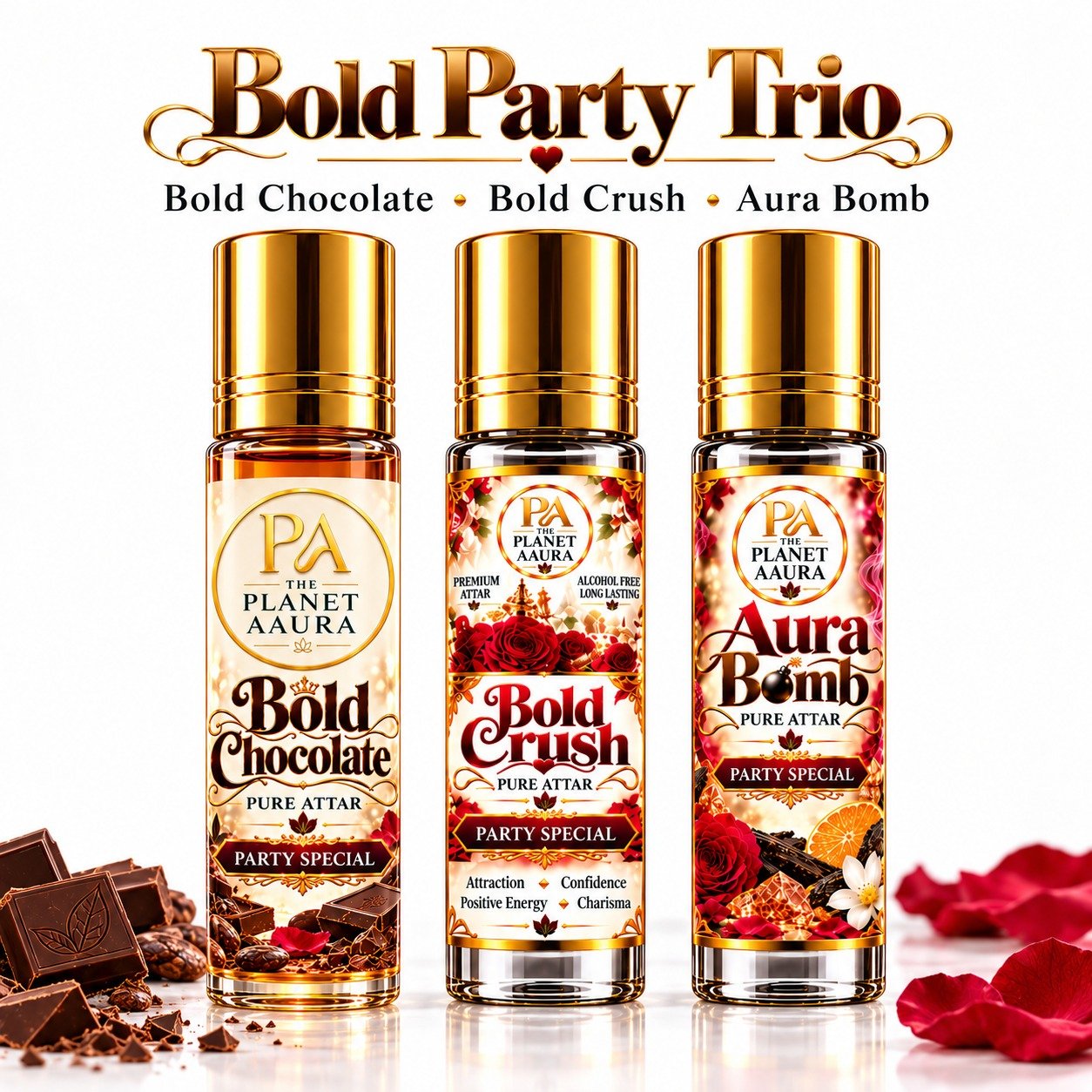 Bold Party Trio for Bold Chocolate, Bold Crush & Aura Bomb Pure Attar | Attraction, Confidence, Romance & Party Special Fragrances - Image 2