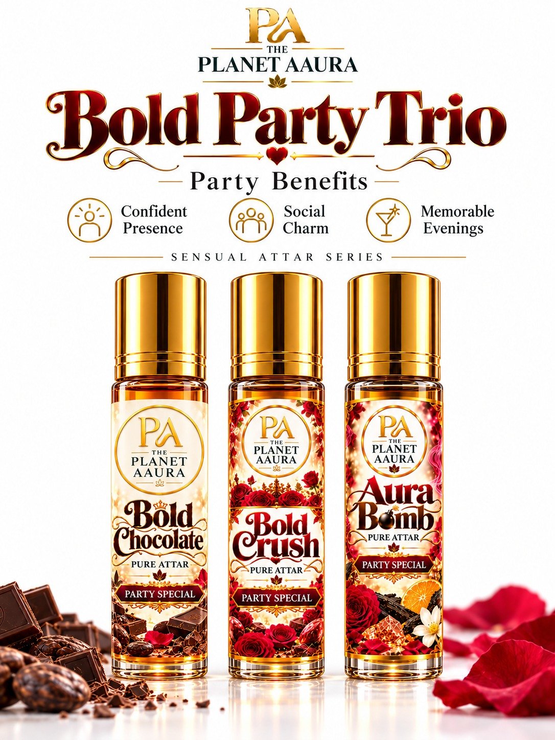 Bold Party Trio for Bold Chocolate, Bold Crush & Aura Bomb Pure Attar | Attraction, Confidence, Romance & Party Special Fragrances - Image 4
