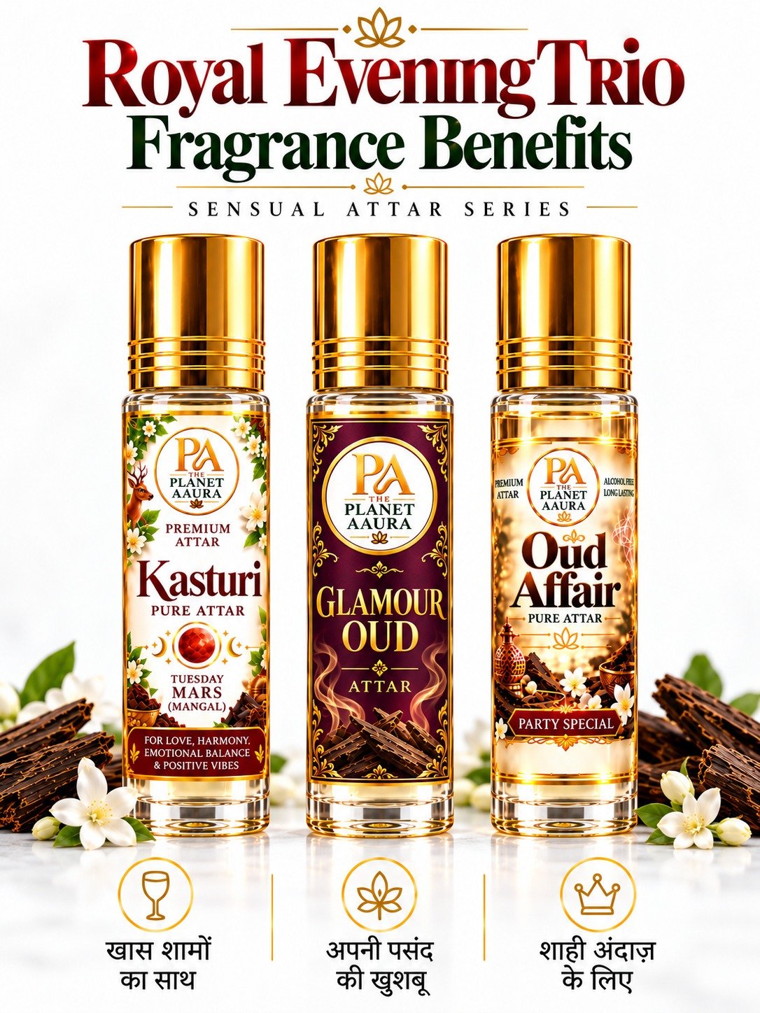 Royal Evening Trio for Kasturi, Glamour Oud & Oud Affair Pure Attar | Confidence, Leadership, Luxury, Attraction & Royal Elegance - Image 4