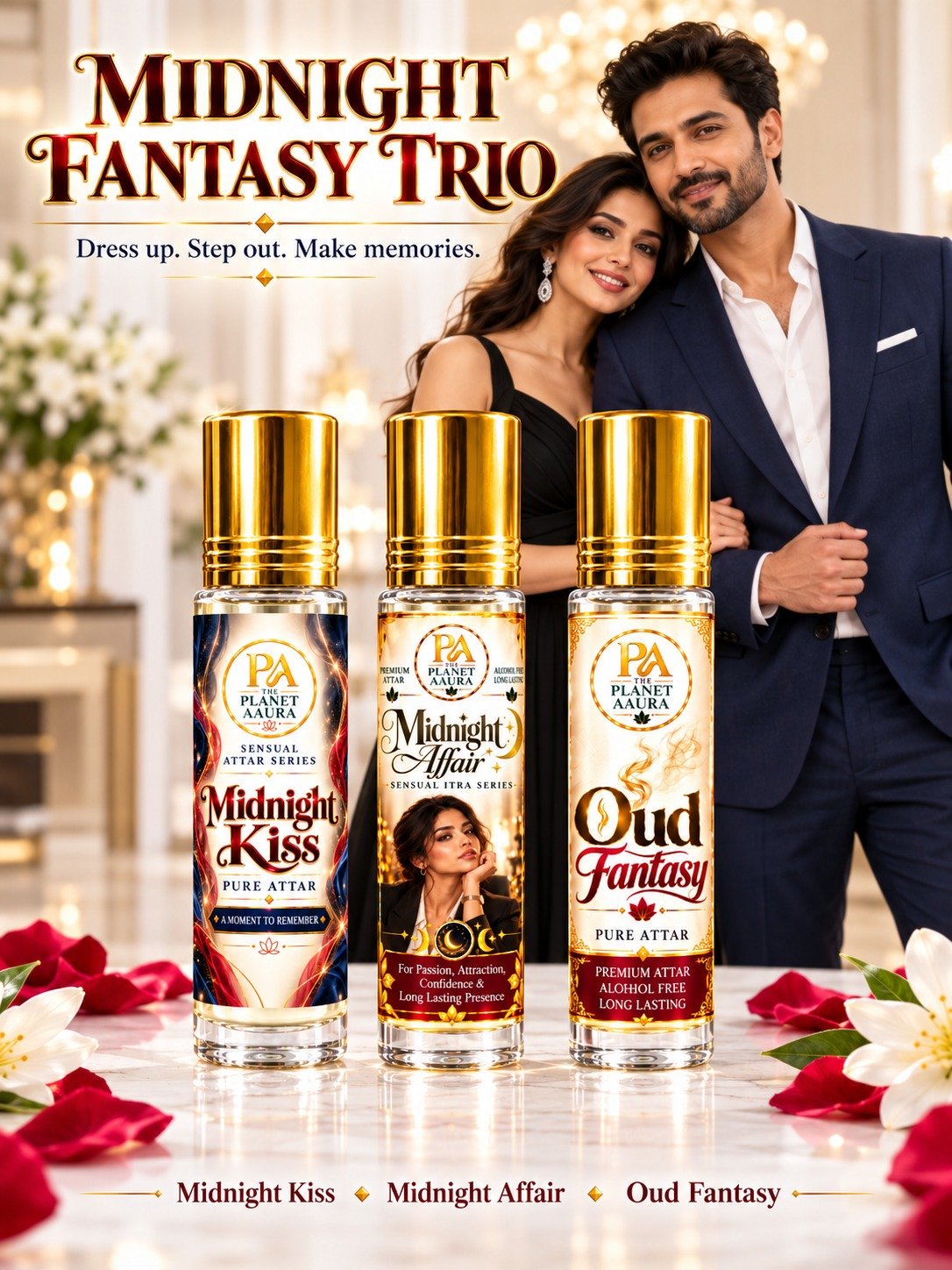 Midnight Fantasy Trio for Midnight Kiss, Midnight Affair & Oud Fantasy Pure Attar | Romance, Passion, Confidence & Luxury Oud