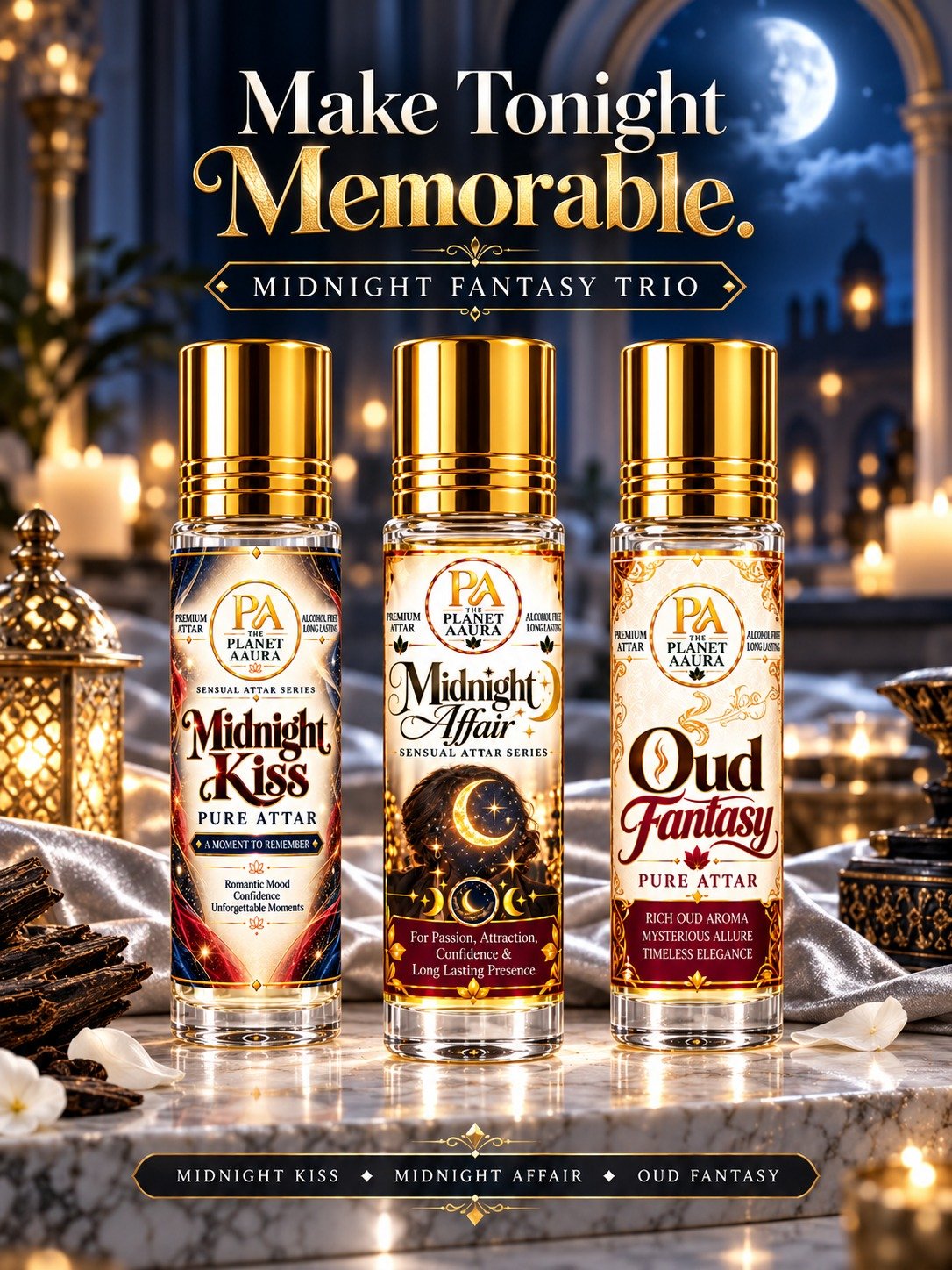 Midnight Fantasy Trio for Midnight Kiss, Midnight Affair & Oud Fantasy Pure Attar | Romance, Passion, Confidence & Luxury Oud - Image 3